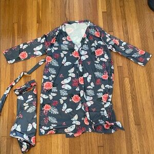 Floral Butterfly Maternity Robe with Matching Swaddle Set